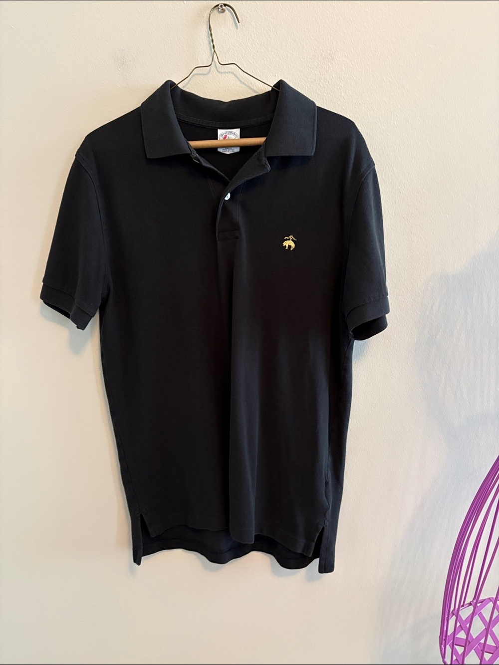 Brooks Brothers Black Polo with Small Gold Embroidered Logo